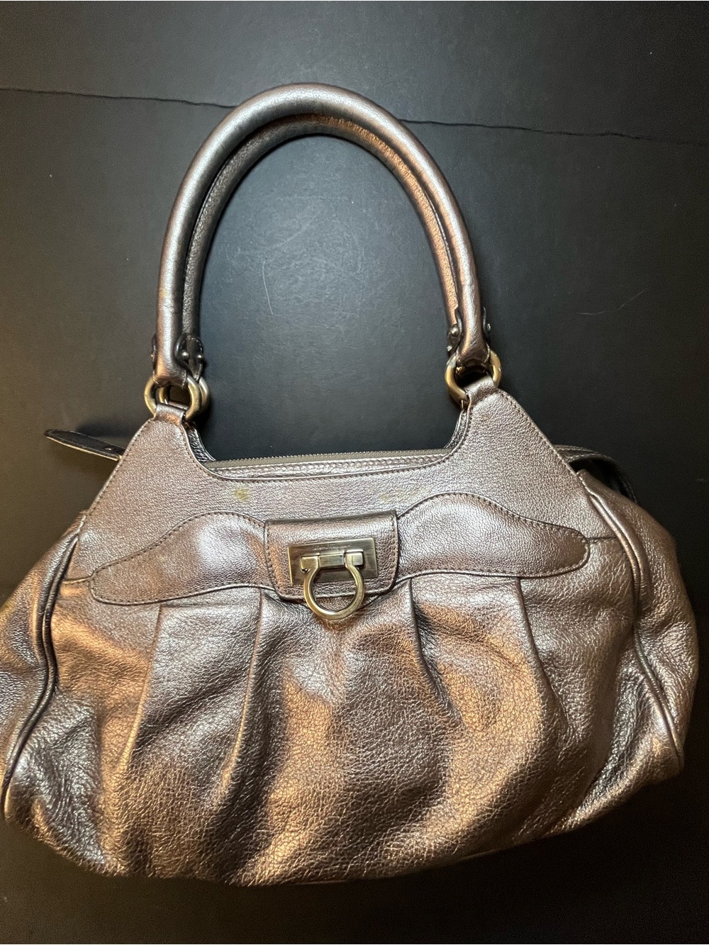 Salvatore Ferragamo Gancini Leather Bronze/gold Top-Handle Satchel - Picture 9 of 16